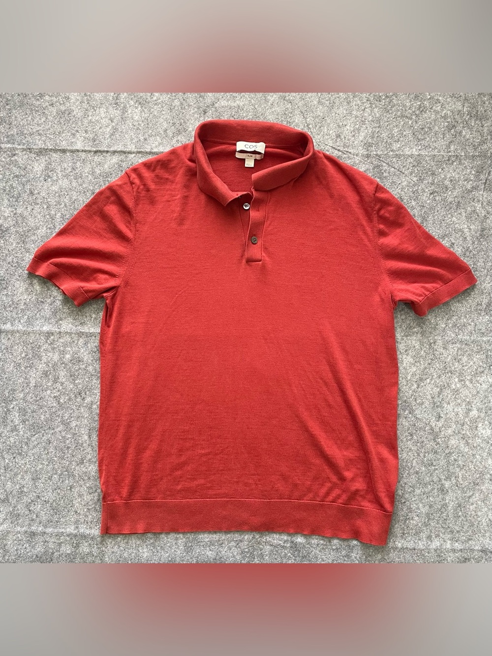 COS Polo Shirt Mens XL Orange Silk Cotton Blend Slim Fit Short Sleeve Minimalist